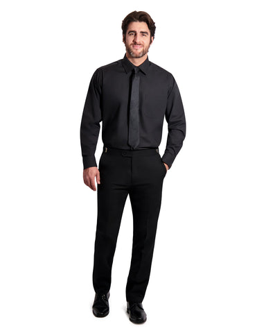MENS CLASSIC STRAIGHT POINT DRESS SHIRT - BLACK