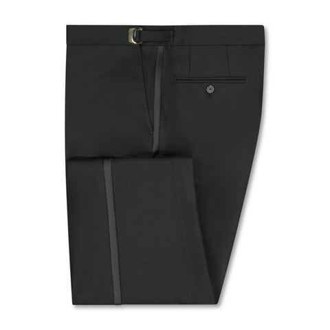 POLY ADJUSTABLE FLAT FRONT PANT WITH SATIN STRIPE